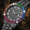 Black Men órák luxus Iced Out Watch Big Rainbow Diamond Watch for Men Quartz karóra