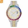 Black Men órák luxus Iced Out Watch Big Rainbow Diamond Watch for Men Quartz karóra