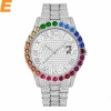 Black Men órák luxus Iced Out Watch Big Rainbow Diamond Watch for Men Quartz karóra