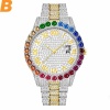 Luxury Iced Out Rainbow Quartz Watch Men Waterproof Golden Male Wristwatch