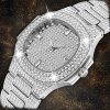 Silver Men's Watch Quartz Diamond Watch Men Luxury Calender Unique Iced Out Clock