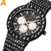 Full Diamond Black Dial Mens Watches Waterproof Luxury Bling Bling Design Watch For Men