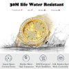 Gold Square Ddiamond Stainless Steel Quartz Men Watches Date Calendar Business Wristwatch