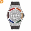 Square Color Diamond Men Watches Luxury Rubber Strap Quartz Wristwatches 