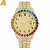 Big Rainbow Diamond Arabic Numerals Men Paslanmaz Çelik Casual Takvim İzler