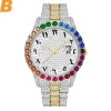 Big Rainbow Diamond Arabic Numerals Men Paslanmaz Çelik Casual Takvim İzler