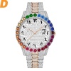 Big Rainbow Diamond Arabic Numerals Men Paslanmaz Çelik Casual Takvim İzler