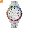 Big Rainbow Diamond Arabic Numerals Men Paslanmaz Çelik Casual Takvim İzler