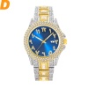 Men's Wrist Watch Diamond Blue Watch Men Waterproof 18k Gold Calendar Steel