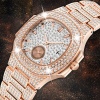 Erkekler Patek Trend Mens Rose Gold İzle Quartz Saat Kronograf Elmas Çelik Buzlanmış İzle