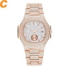 Erkekler Patek Trend Mens Rose Gold İzle Quartz Saat Kronograf Elmas Çelik Buzlanmış İzle