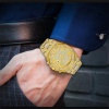 Unique FF Arabic Diamond Watch 18k Gold Quartz Iced Out Mens Chronograph Watch