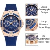 Rose Gold Sport Watch Ladies Diamond Blue Rubber Band Analog Female Quartz Wristwatch