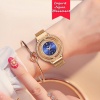 Cute Rose Gold Women Watches Steel Mesh Waterproof Diamond Skeleto Blue Women Quartz Watch