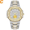 Baguette Diamond Analog Rose Gold Wrist Watch Quartz Gentleman Watches